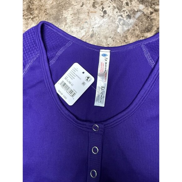 Free People Movement Women’s Purple Long Sleeve Waffle Henley Pullover Size M/L - Picture 3 of 11
